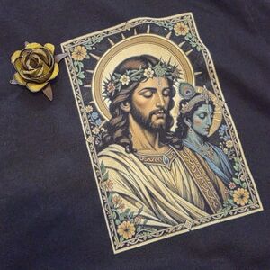 Christ Jesus Lord Krishna Consciousness NEW Tshirt S M L Floral Stained Glass